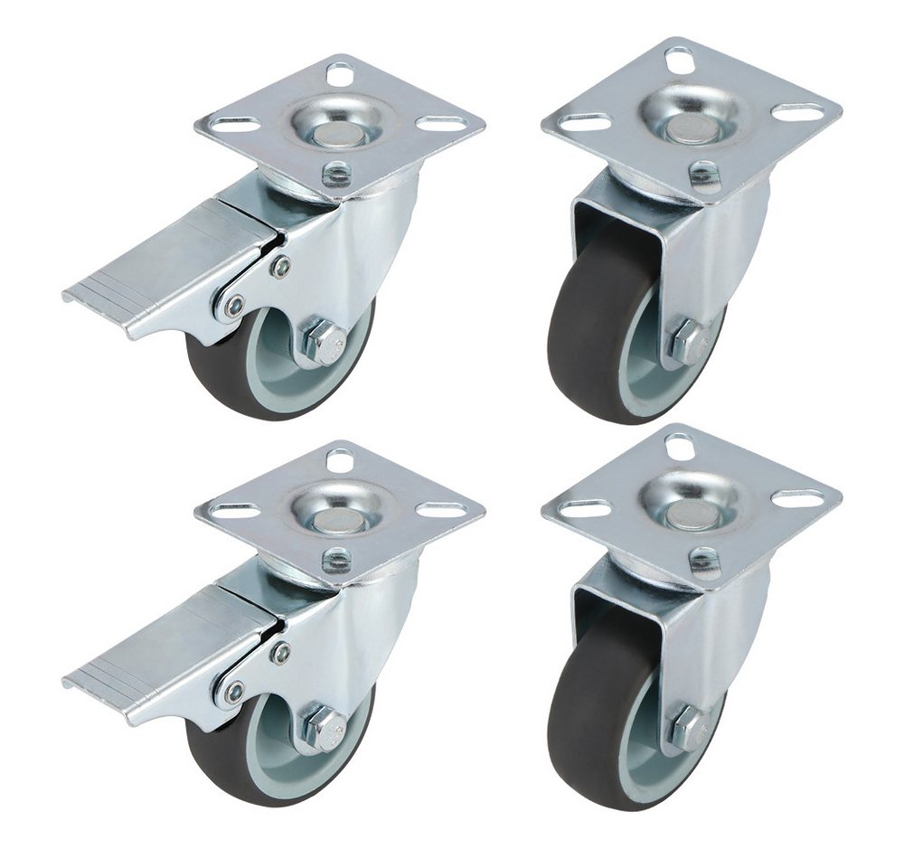 BlingBin Lenkrolle Schwerlastrollen 75 mm - Rollen für Möbel - 4er Set - Gummi Lenkrollen, (4er Set, 4-St., 2 Bremsrollen, 2 Lenkrollen), Möbelrollen mit Feststeller, 360° drehbar, geräuscharm von BlingBin