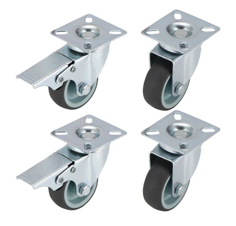 BlingBin Lenkrolle Schwerlastrollen 75 mm - Rollen für Möbel - 4er Set - Gummi Lenkrollen, (4er Set, 4-St., 2 Bremsrollen, 2 Lenkrollen), Möbelrollen mit Feststeller, 360° drehbar, geräuscharm von BlingBin
