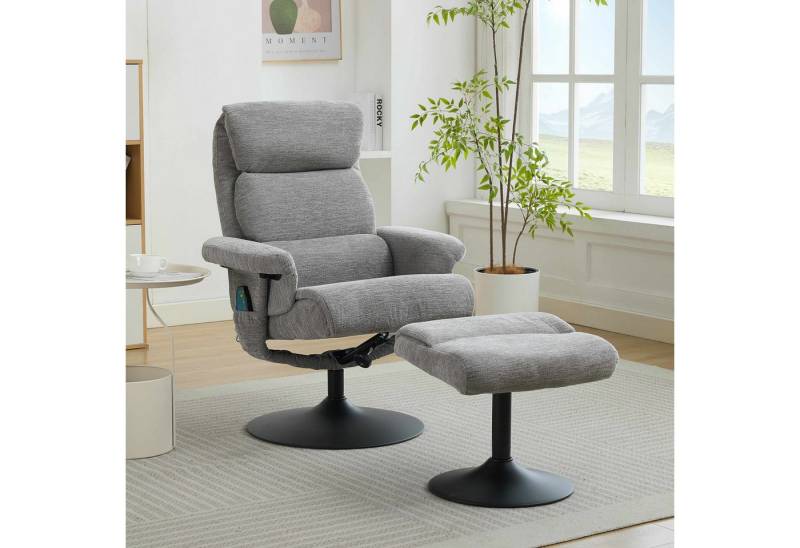 BlingBin Loungesessel Massagesessel (1-St., mit 5-Punkt-Massage, Heizfunktion, 140° verstellbarer Rückenlehne), 360°-Drehung und Fußhocker, hochwertiger Chenille-Stoff von BlingBin
