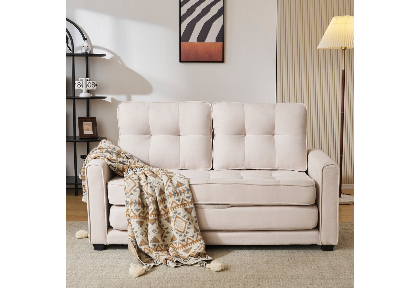 BlingBin Loungesofa 2 Sitzer Sofa Couch Polstermöbel Wohnzimmersofa mit Schlaffunktion, 1er Set 1 Teile, Polstersofa Wohnzimmersofa, Sofa mit Taschen an der Seite von BlingBin
