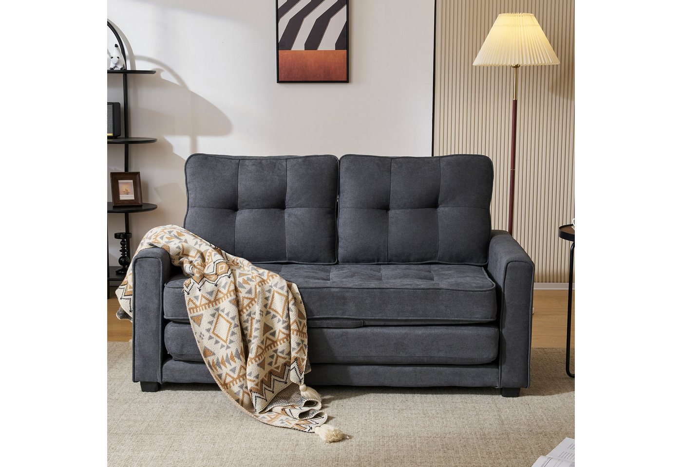 BlingBin Loungesofa 2 Sitzer Sofa Couch Polstermöbel Wohnzimmersofa mit Schlaffunktion, 1er Set 1 Teile, Polstersofa Wohnzimmersofa, Sofa mit Taschen an der Seite von BlingBin