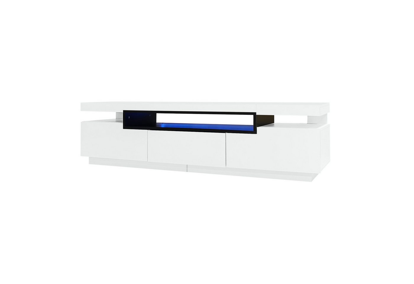 BlingBin Lowboard Hochglanz-TV-Ständer 160x39x42cm, Weiß (1er Set, 1 St., mit 16 Farben LED-Beleuchtung – Inklusive 3 Schubladen), Eleganter Hochglanz-TV-Schrank, Platz für 70-79 Zoll Fernseher von BlingBin
