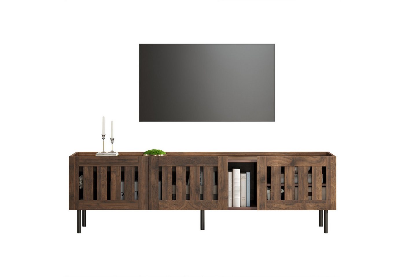 BlingBin Lowboard TV-Schrank, TV-Ständer aus Naturholz, TV-Board (TV-Lowboard, 1 St., 3 Türen, 1 offene Fächer, 160 x 40 x 47cm), Schrank mit durchbrochenem Design,TV-Board für 65-Zoll-Fernseher,MDF von BlingBin