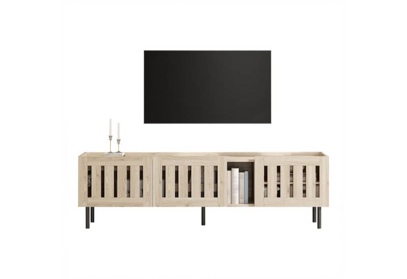 BlingBin Lowboard TV-Schrank, TV-Ständer aus Naturholz, TV-Board (TV-Lowboard, 1 St., 3 Türen, 1 offene Fächer, 160 x 40 x 47cm), Schrank mit durchbrochenem Design,TV-Board für 65-Zoll-Fernseher,MDF von BlingBin