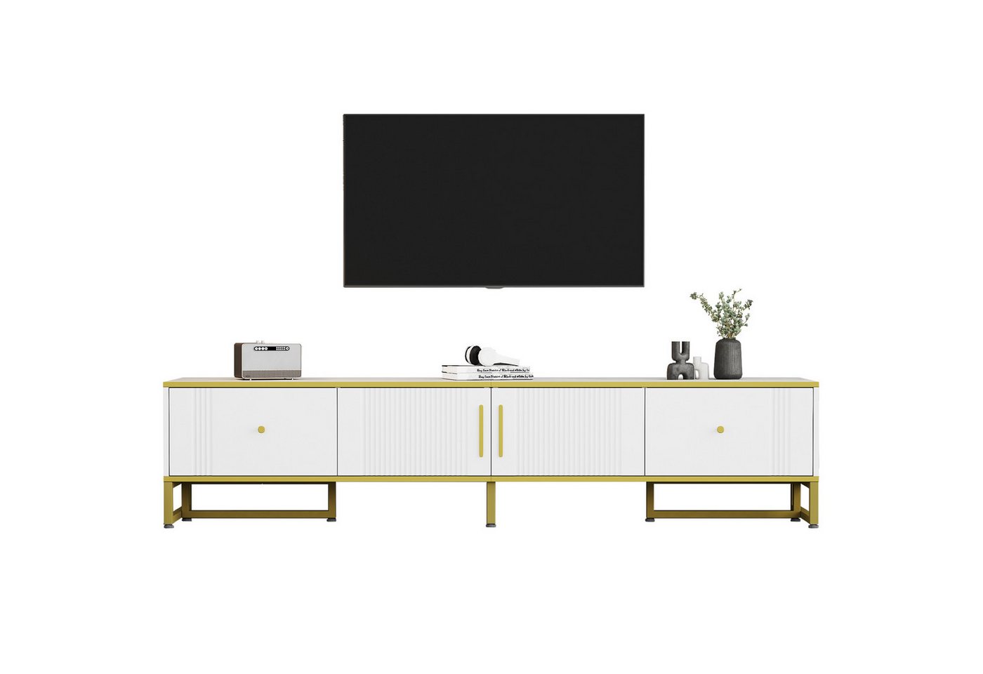 BlingBin Lowboard TV-Schrank 180x40x40 cm, mit goldener Umrandung (1er Set, 1 St., mit goldener Umrandung, 2 Türen, 2 Schubladen), verstellbaren Füßen und Kabelmanagement – ideal für 80-Zoll-Fernseher von BlingBin