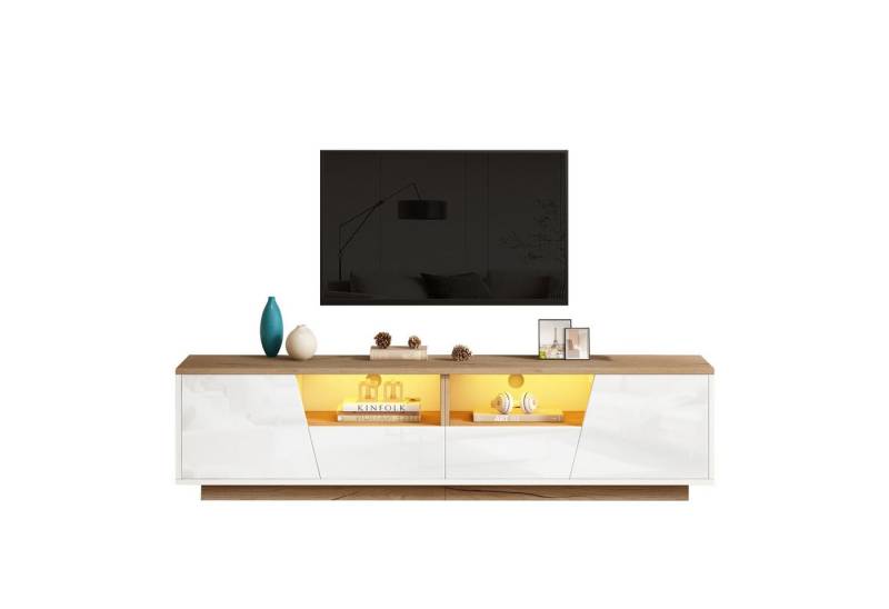 BlingBin Lowboard TV schrank mit 2 schubladen und 2 schränke, Fernsehschrank Mit LED (TV stand, 1 St., 180 × 40 × 46 cm), Hochglanz-Lowboard und Fernsehtisch,Geeignet für Fernseher um 75 Zoll von BlingBin