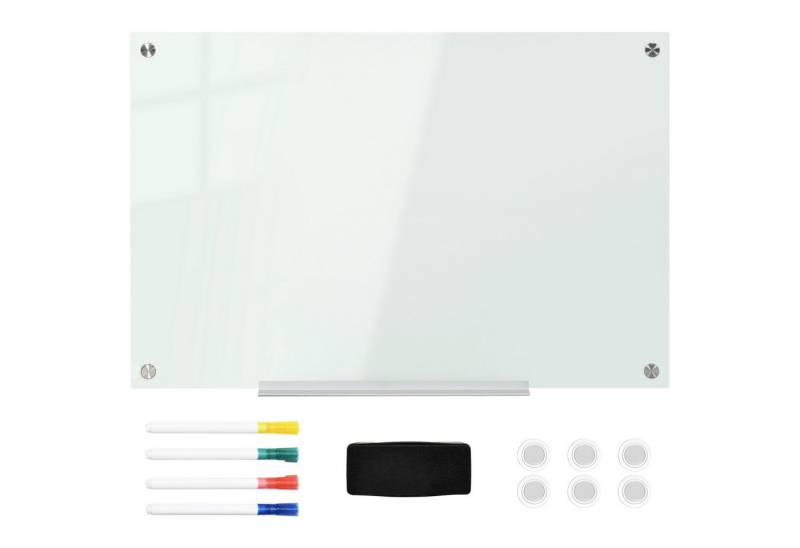 BlingBin Magnettafel Glas Whiteboard Memoboard Whiteboard, (1er Set, 1-tlg., Gesamtabmessung: 90L x 60B cm, Thickness: 4 mm), Mit 4 Stifte, 6 Magnete, 1 Schwamm,1 Ablage, Weiß von BlingBin