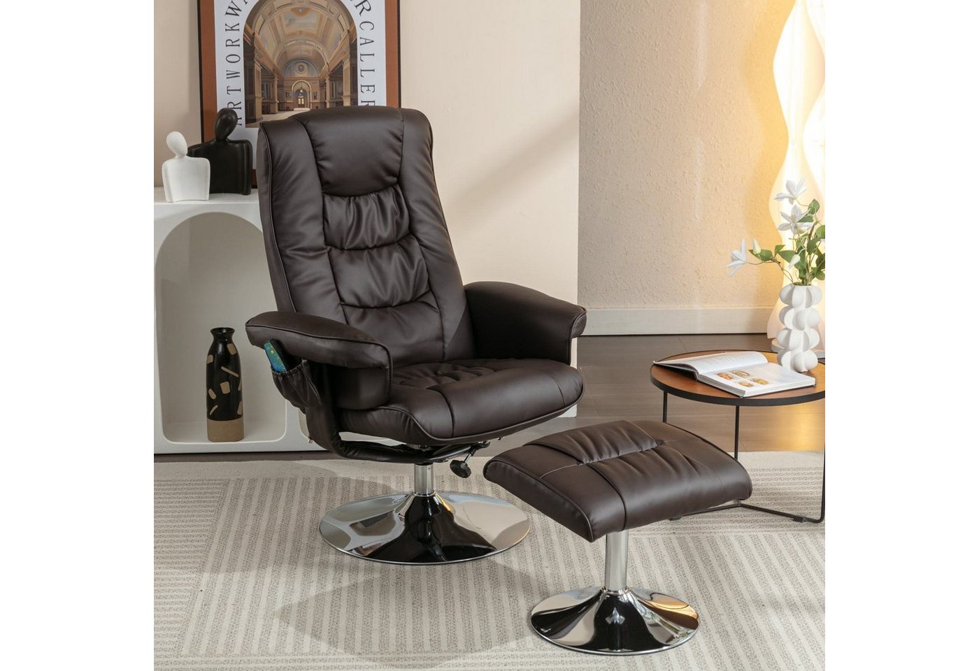 BlingBin Massagesessel Fernsehsessel Liegesessel Ergonomischer Stuhl Sessel mit Hocker (1er Set, 2-St., Relaxsessel mit Hocker), 5 Vibrationspunkte Massagegerät, 79x79x106cm von BlingBin