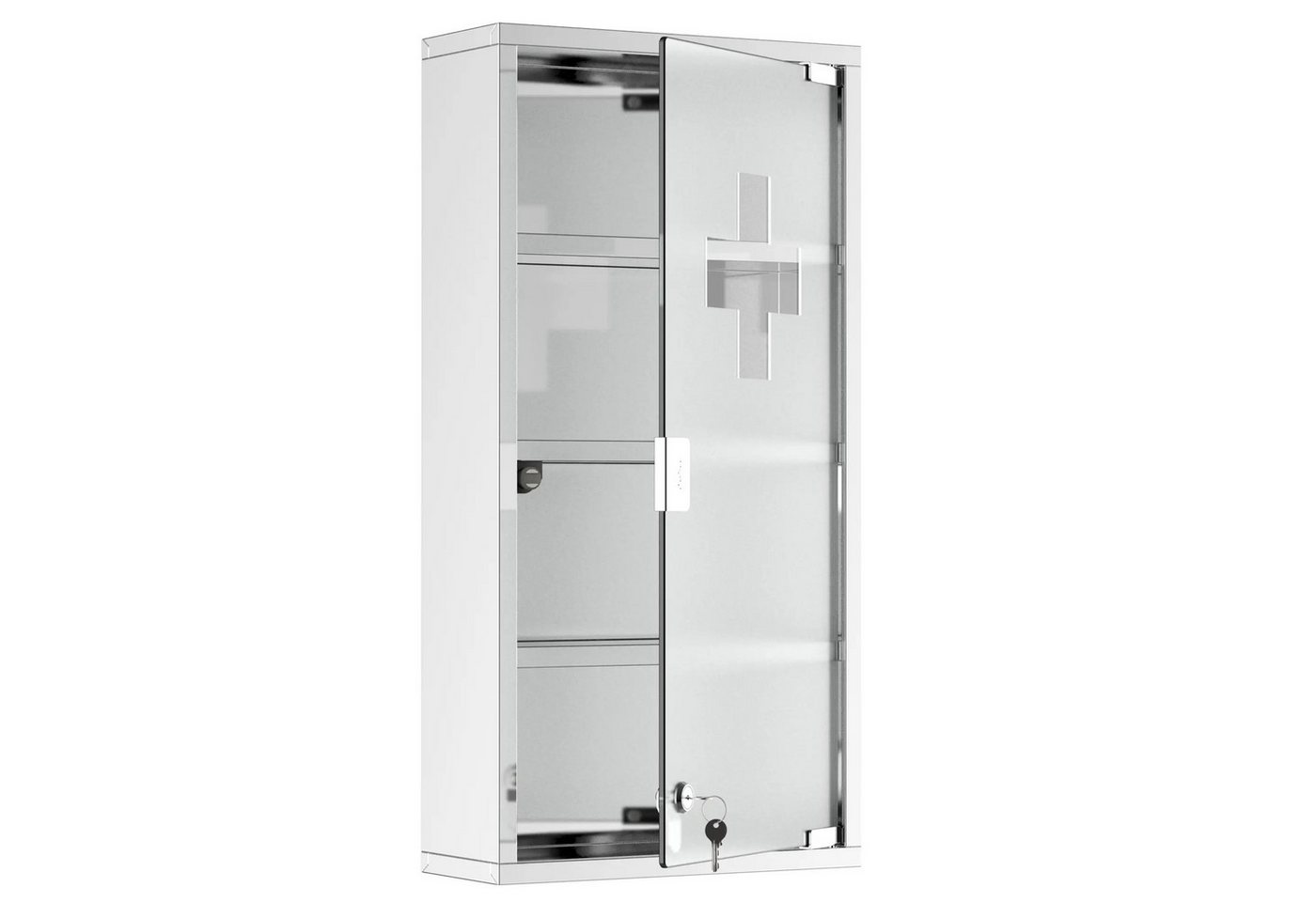 BlingBin Medizinschrank Edelstahl Arzneischrank Abschließbar Medikamentenschrank mit 4 Fächern (1er Set, 1-St., 30cm x 12cm x 60cm) Glastür Apothekerschrank zur Medikamenten-Aufbewahrung von BlingBin