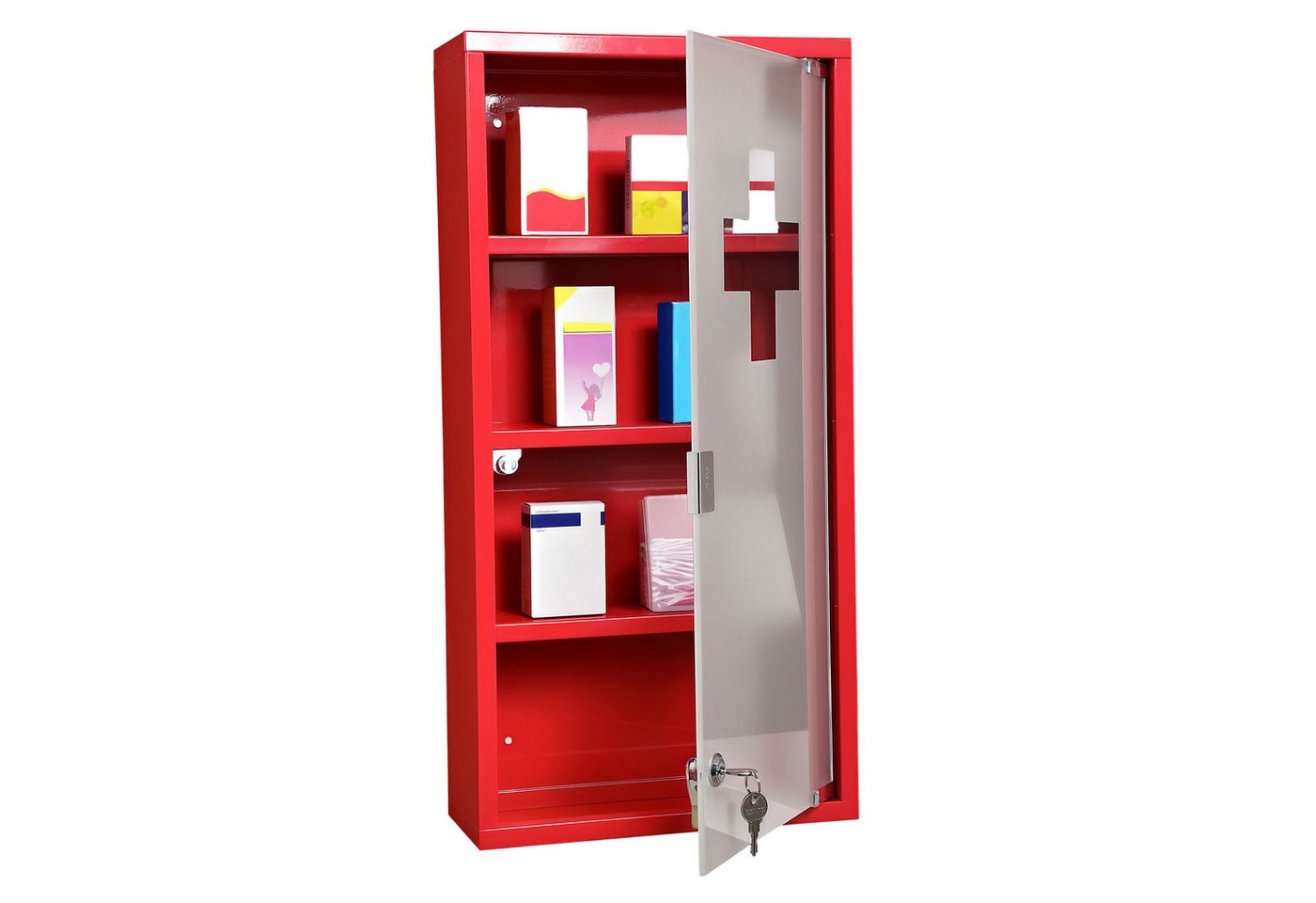 BlingBin Medizinschrank Edelstahl Arzneischrank Abschließbar Medikamentenschrank mit 4 Fächern (1er Set, 1-St., 30cm x 12cm x 60cm) Glastür Apothekerschrank zur Medikamenten-Aufbewahrung von BlingBin