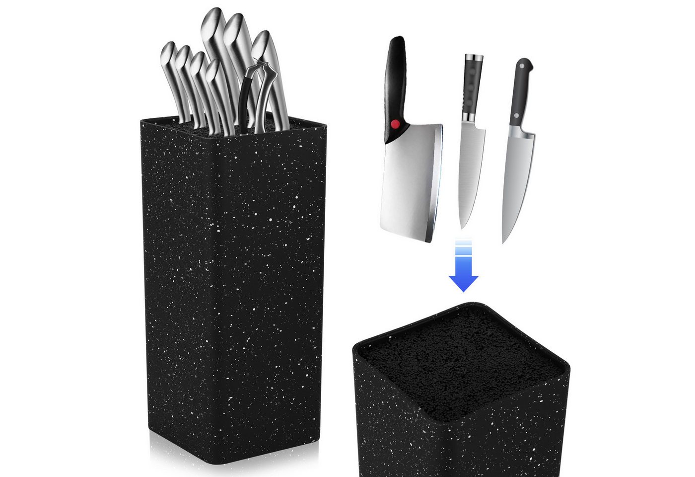 BlingBin Messerblock Square Ohne Messer Universal Messerblock (1tlg), Unbestückte Messerblöcke für 5-8 Messer Aller Art, 22.5 x 9.7 x 9.7 cm von BlingBin