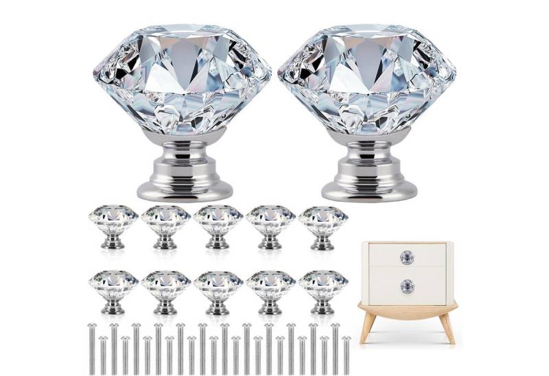 BlingBin Möbelknopf 12 Stück Kristall Schubladenknöpfe, Diamant Möbelknöpfe Schrankknöpfe (12er Set, 12-St., Transparent), 30 mm Ziehgriffe, Küchenschrankknöpfe für Kommoden, Schubladen von BlingBin