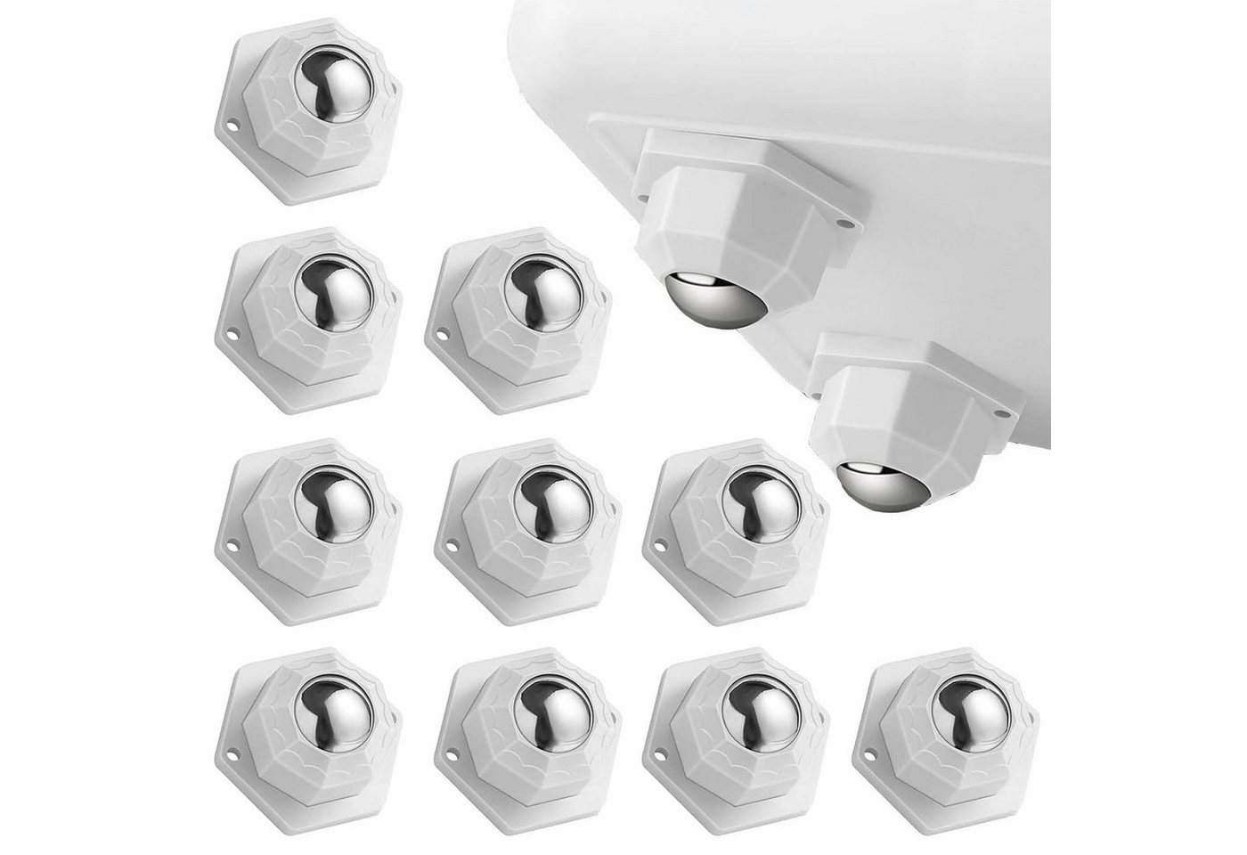 BlingBin Möbelrolle 12 Stück Universal Möbelrollen selbstklebend, (1er Set, 12-St., Flüsterleise Schwerlast-Rollen aus Nylon (bis 30kg/Rolle), 360° Lenkrollen für Küchengeräte & Elektrogeräte von BlingBin