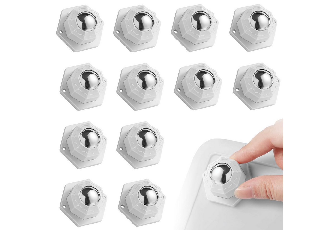 BlingBin Möbelrolle 12 Stück Kugelrollen Möbelrollen Klein Selbstklebende 360° Kugelrollen, (1er Set, 12-St., Riemenscheiben x12, Schrauben x36, Klebeband x12), Lenkrollen Schwerlast Möbelrollen für Transport von Möbeln, Waren von BlingBin