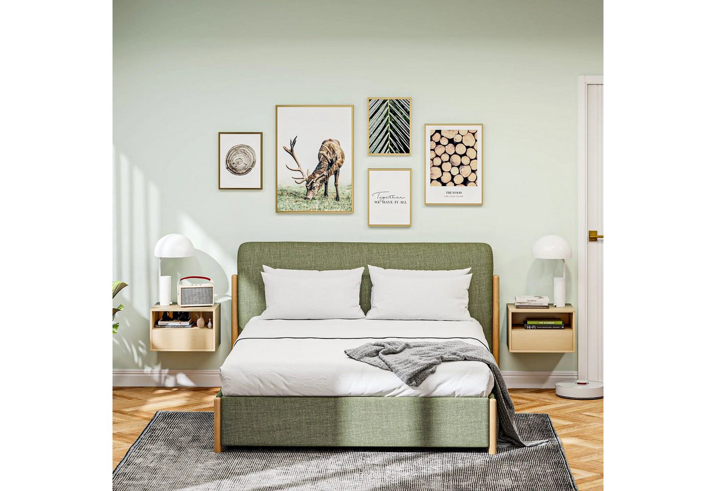 BlingBin Nachtkommode 2-teiliges Wandnachttisch-Set Nachttisch, Hängeschrank mit Schublade (2 Stück, 2 St., 45cm x 35cm x 27,5cm), Beistelltisch Schwebendes Wandregal mit Offener Raum von BlingBin