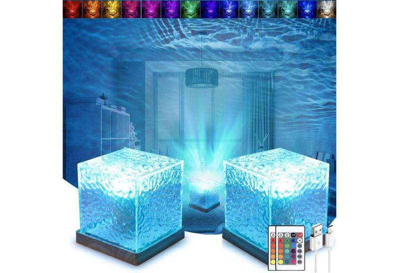 BlingBin Nachtlicht Wasserwellen Lampe, 16 Farben Allmählich Rotierende Nordlicht Lampe, 16 Farben, LED fest integriert, bunten, RGB, Wellen Deckenprojektion Stimmungslicht Holzsockel mit Fernbedienung von BlingBin