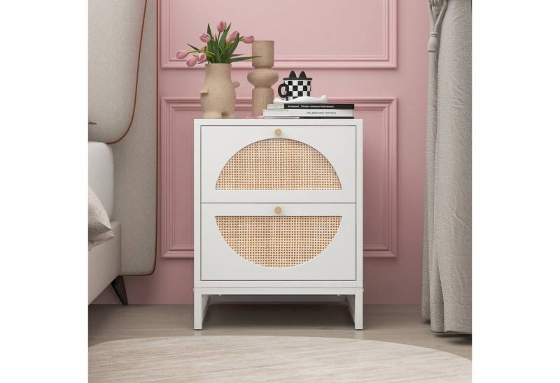 BlingBin Nachttisch Kommode mit zwei Schubladen, 40 x 40 x 53 cm (Beistelltisch, Nachtkommode, 1-St., Halbkreisförmiges symmetrisches Design, austauschbare Schubladen), Freie Musterkombination, geeignet für mehrere Innenszenen von BlingBin