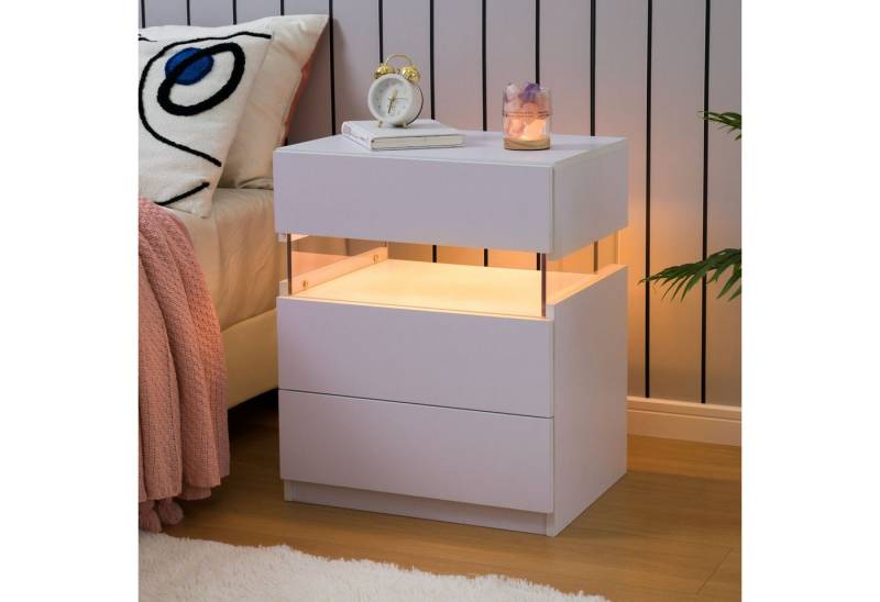 BlingBin Nachttisch LED Nachttisch mit 3 Schubladen Moderner Schlafzimmer-Beistelltisch (1er Set, 1-St., 1er Set), Akzent-Beistelltisch mit LED für Schlafzimmer und Wohnzimmer von BlingBin