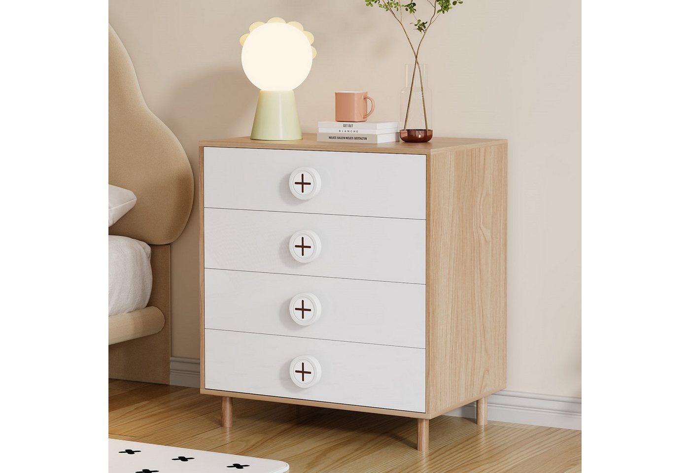 BlingBin Nachttisch Nachtschränkchen Nachtschrank Kommode Schlafzimmerkommode (Maße: 80 x 54 x 90 cm, Tragfähigkeit: Arbeitsfläche-20kg, Schubladen-15kg, 1-St., Aufbewahrungsschrank mit 4 Schubladen, Stützen), Kinderaufbewahrungsschrank, Lackierte Platten und Spanplatte, Weiß BlingBin Nachttisch Nachtschränkchen Nachtschrank Kommode Schlafzimmerkommode (Maße: 80 x 54 x 90 cm, Tragfähigkeit: Arbeitsfläche-20kg, Schubladen-15kg, 1-St., Aufbewahrungsschrank mit 4 Schubladen, Stützen), Kinderaufbewahrungsschrank, Lackierte Platten und Spanplatte, Weiß von BlingBin