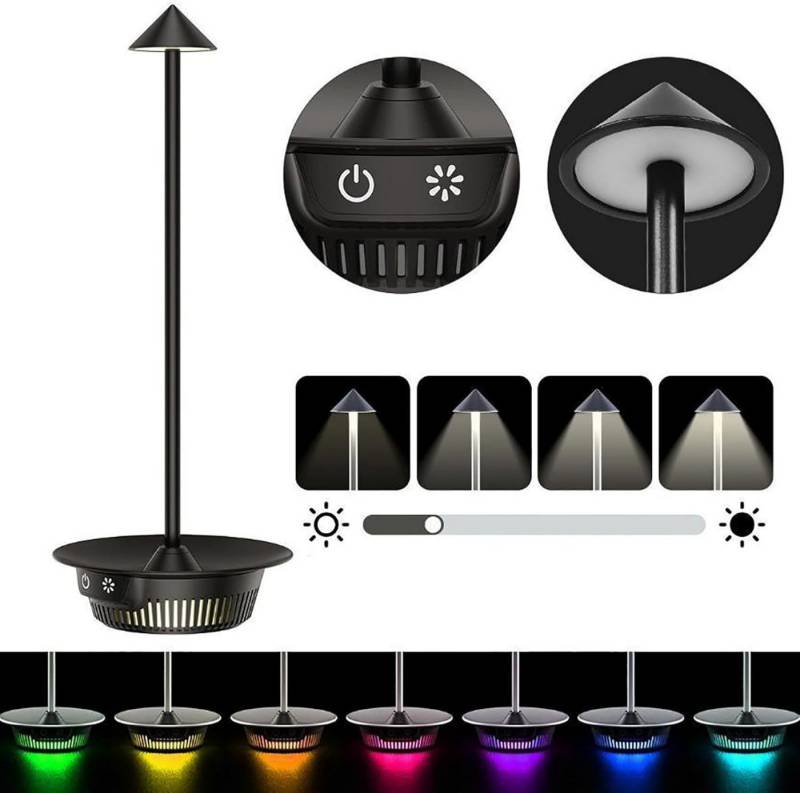 BlingBin Nachttischlampe Kabellos Akku Lampe, Touch Dimmbare in 3 Farben, Gehäuse RGB-Dimmen, Stufenlos Dimmbar, LED fest integriert, 3Farben und RGB, IP65 Wasserdicht Outdoor Tischlampe Tischleuchte für Innen/Außen von BlingBin