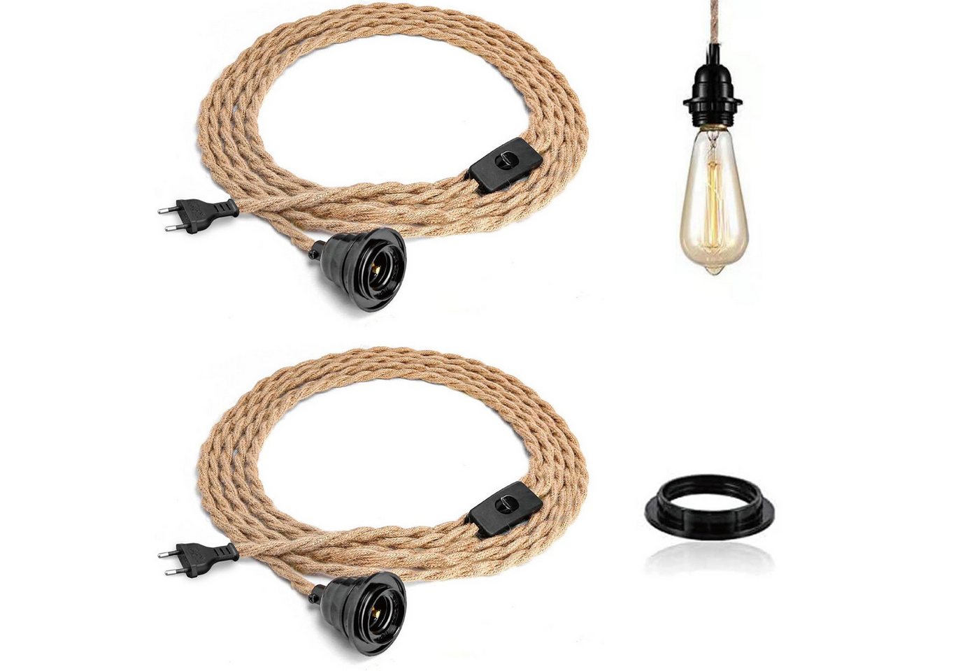 BlingBin Pendelleuchte Pendelleuchten-Set mit Schalter, E27 Lampenfassungsstecker, E27-Schnittstelle, ohne Leuchtmittel, Pendelleuchte mit E27 Fassung, geeignet für Bauernhaus, Zuhause von BlingBin