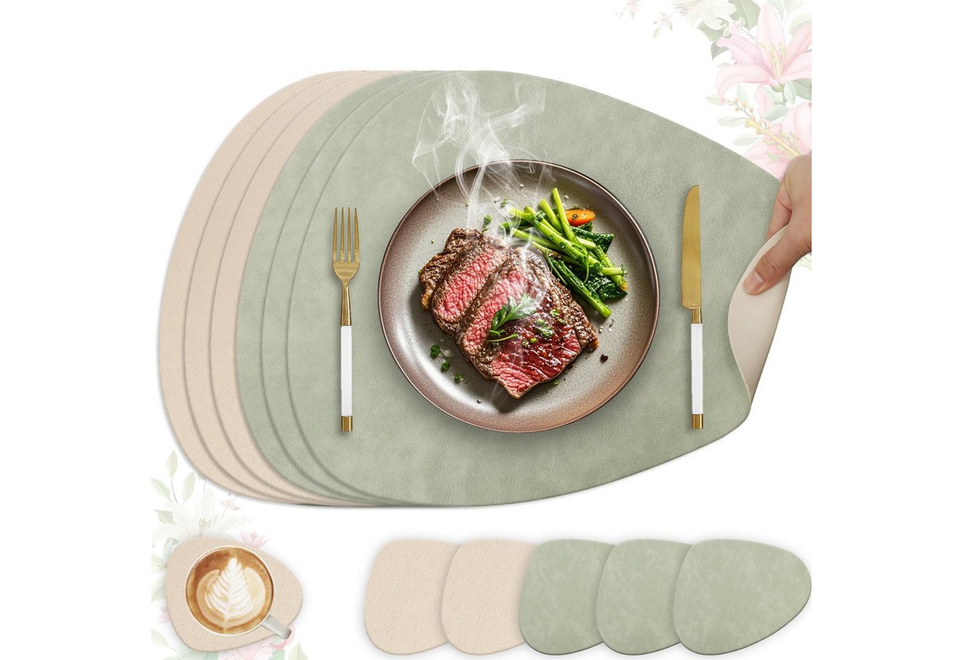 BlingBin Platzset 12 Stück Tischset,Tischsets und Untersetzer Rutschfest Wasserdicht, (1 Set, 12-St., 41 x 33 cm), sieht aus wie echtes Leder, fühlt sich an wie echtes Leder von BlingBin