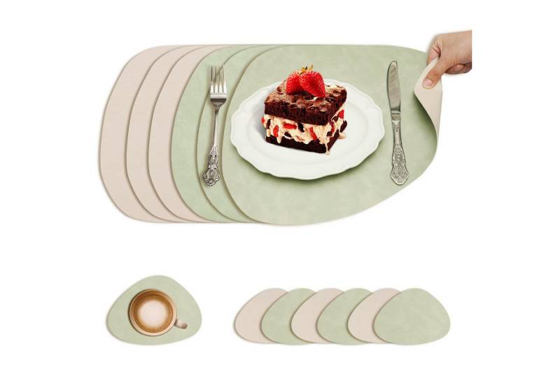 BlingBin Platzset 6er Set Tischset aus Kunstleder Rutsch Platzdeckchen Telleruntersetzer, (1er Set, 6-St., Tischset x 6 + Untersetzer x 6), Platzset abwaschbar und wasserdicht Tischuntersetzer Doppelseitigen von BlingBin