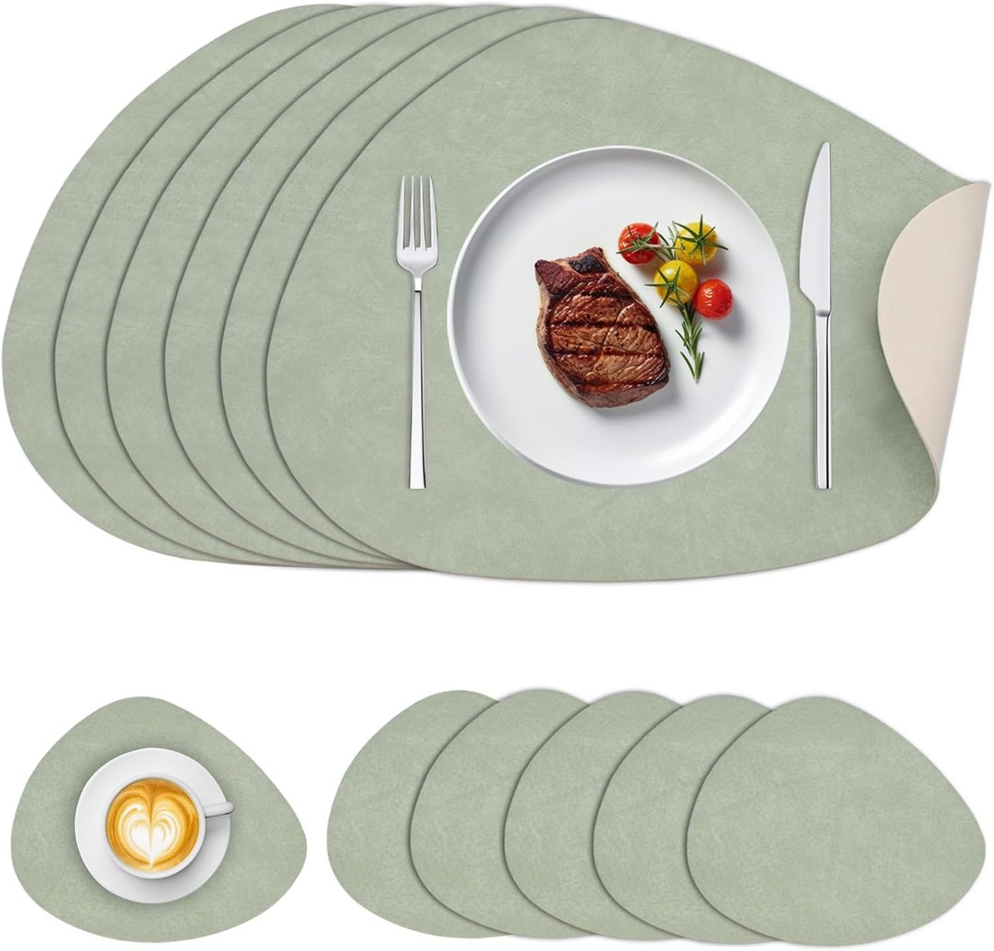 BlingBin Platzset Platzdeckchen Lederoptik, Tischset Tischuntersetzer Abwaschbar, (Tischsets *6 & Untersetzer *6, 6-St., Tischset: 41.5*33CM & Untersetzer: 10*11.5CM), Wasserdicht Abwischbar Untersetzer für Küche, Hause, Restaurant, Hotel von BlingBin