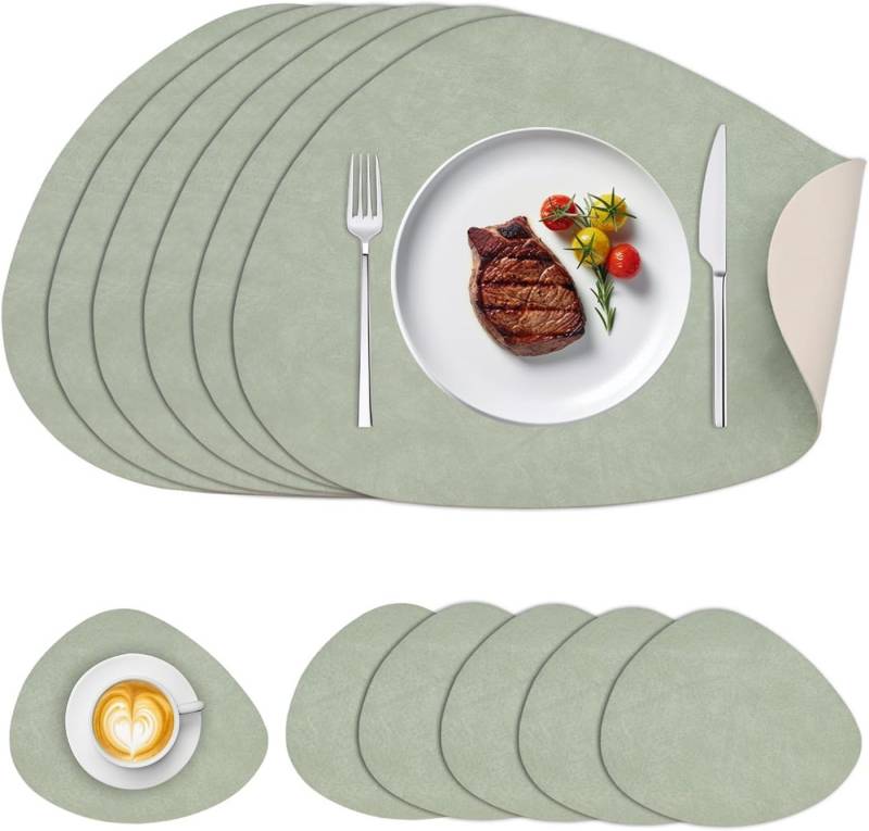 BlingBin Platzset Platzdeckchen Lederoptik, Tischset Tischuntersetzer Abwaschbar, (Tischsets *6 & Untersetzer *6, 6-St., Tischset: 41.5*33CM & Untersetzer: 10*11.5CM), Wasserdicht Abwischbar Untersetzer für Küche, Hause, Restaurant, Hotel von BlingBin