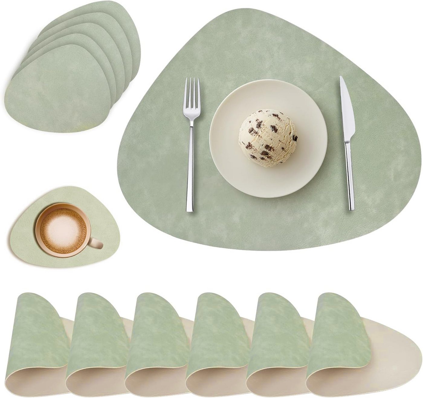 BlingBin Platzset Rutschfest Platzdeckchen Lederoptik 6er Set Leder Platzsets Rund, (6er Set, 12-St., 6*Tischsets und 6*Untersetzer), Doppelseitigen Abwischbar Hitzebeständig Rutschfest Platzdeckchen von BlingBin