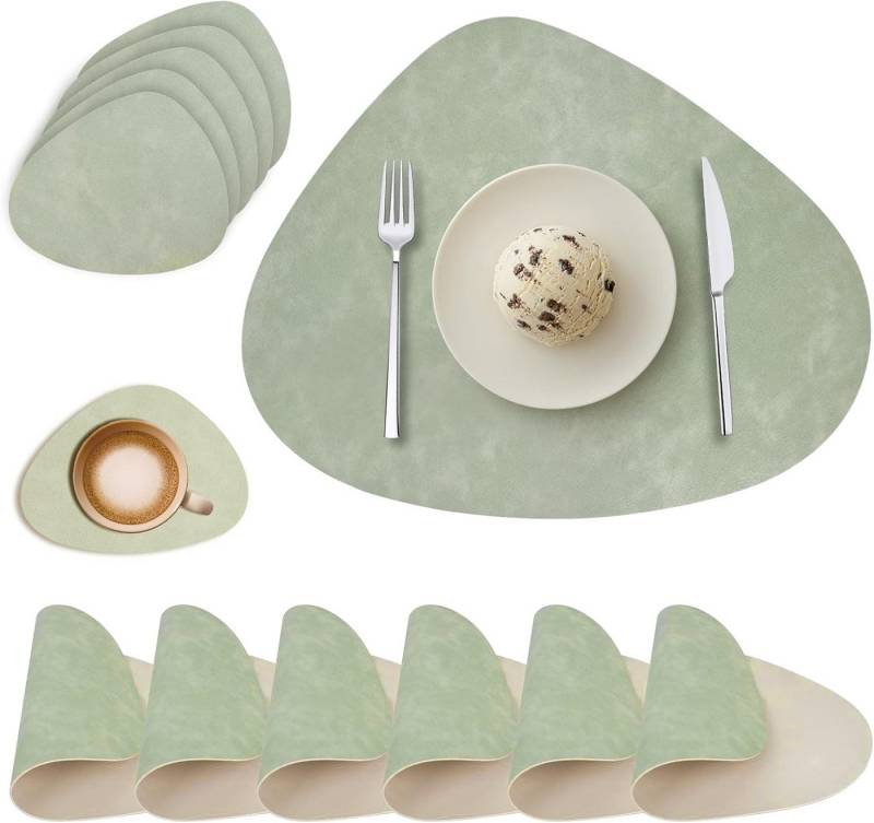 BlingBin Platzset Rutschfest Platzdeckchen Lederoptik 6er Set Leder Platzsets Rund, (6er Set, 12-St., 6*Tischsets und 6*Untersetzer), Doppelseitigen Abwischbar Hitzebeständig Rutschfest Platzdeckchen von BlingBin