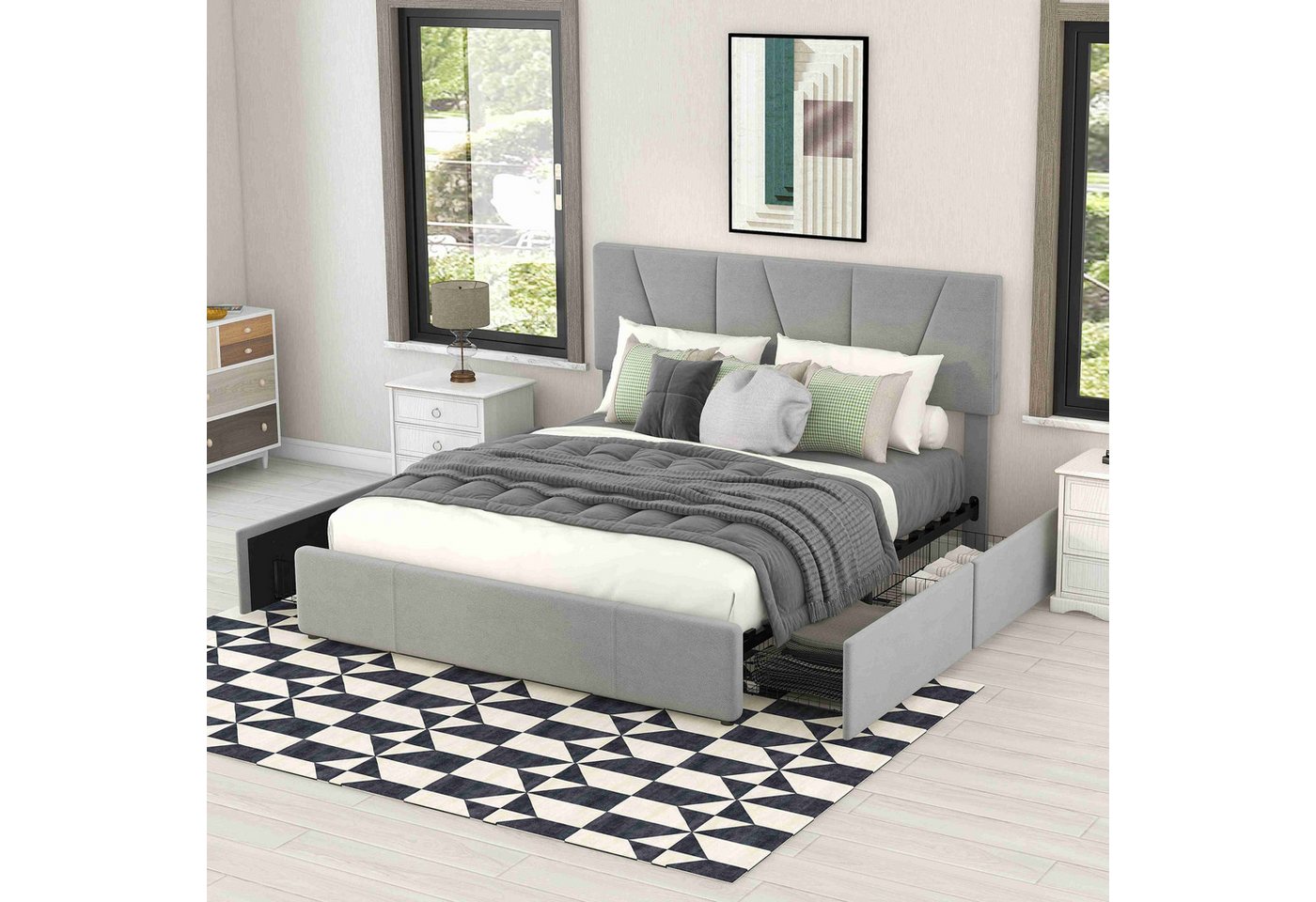 BlingBin Polsterbett (1-tlg., Komfort-Polsterbett mit Stauraum, 140x200 cm), 4 Schubladen, höhenverstellbares Kopfteil, weicher Samtbezug von BlingBin