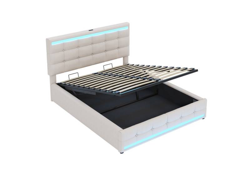 BlingBin Polsterbett 140x200 Doppelbett LED-Bett, Jugendbett (1er Set, 1-tlg) von BlingBin