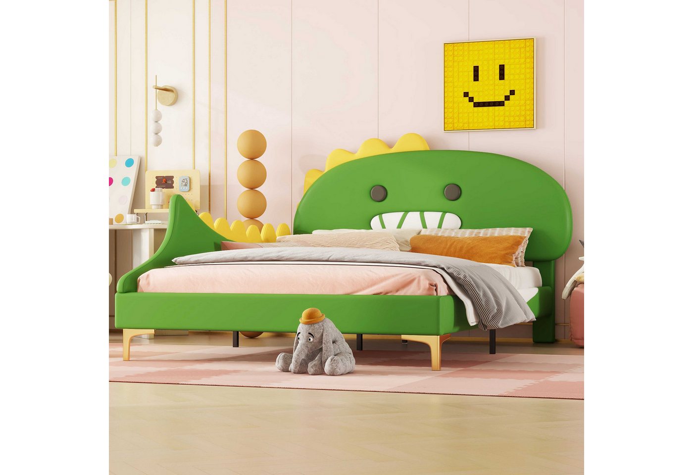 BlingBin Polsterbett 90*200cm Kinderbett, Cartoon Dinosaurier Form, Flachbett (1 Set, 1-tlg., 209 x 144 x 110cm), Für Kinderzimmer, Kinderbetten, Dekoration von BlingBin
