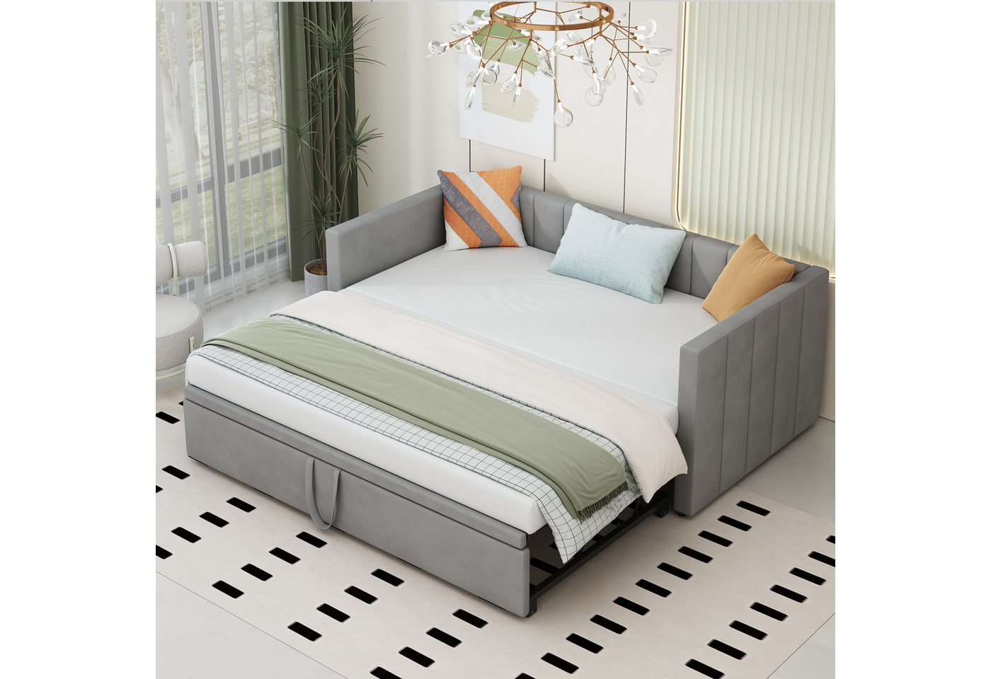 BlingBin Polsterbett Ausziehbares Schlafsofa 90/180x200 cm, Doppelbett (Daybett, 1-tlg., Kinderbett Bett Funktionsbett), mit Lattenrosten, Multifunktionsbett aus hautfreundlichem Samtstoff von BlingBin