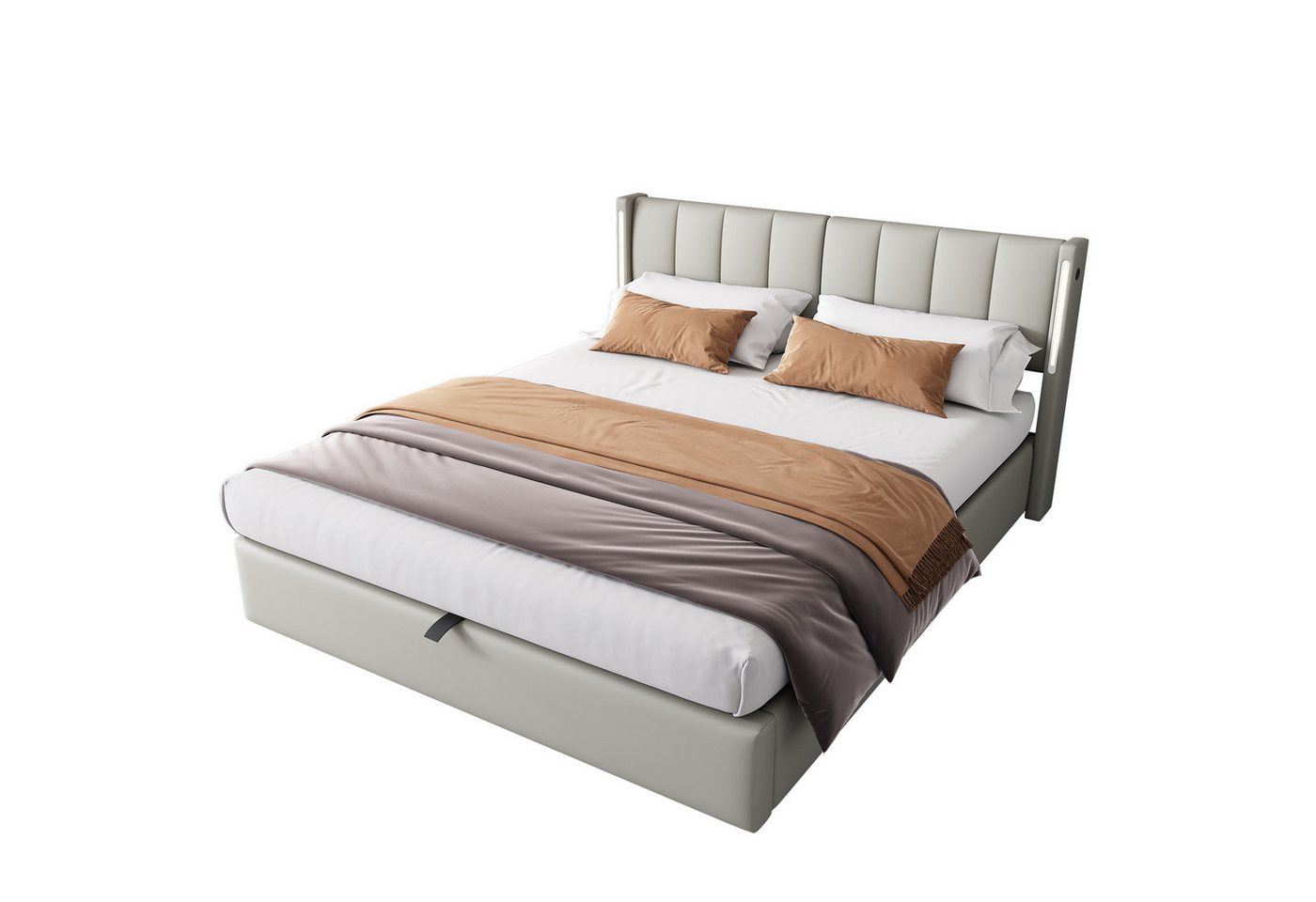 BlingBin Polsterbett Binaurales LED-Polsterbett, hydraulisches Bett (1-tlg., 140 x 200, mit Stauraum, PU, grau), mit LED-Beleuchtung, verstellbares Kopfteil, USB-Anschluss im Bett von BlingBin