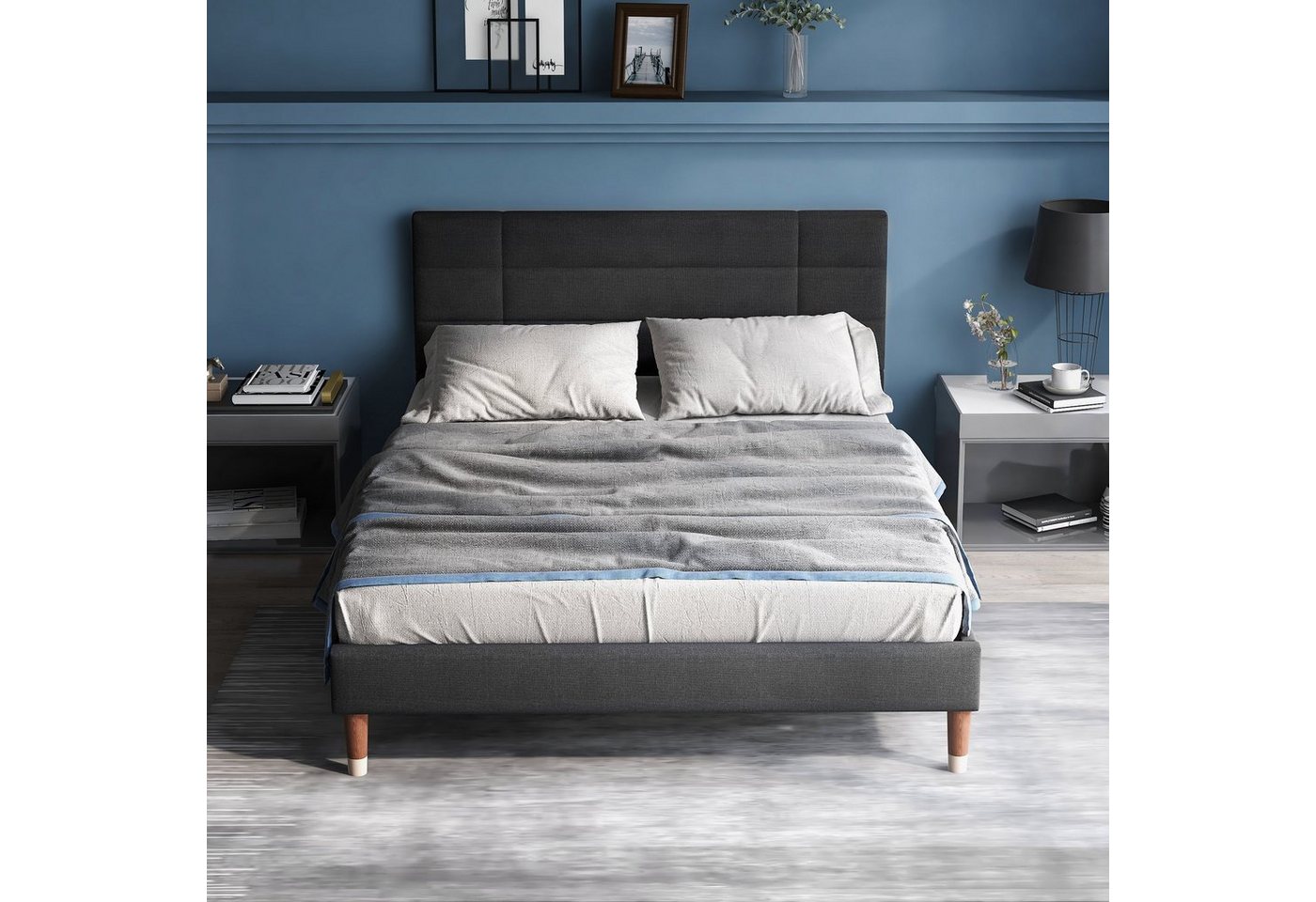 BlingBin Polsterbett Doppelbett Jugendbett (1-tlg., mit Matratze,Lattenrost,Kopfteil), 140x200cm,Leinen,für Erwachsene&Jugendliche von BlingBin