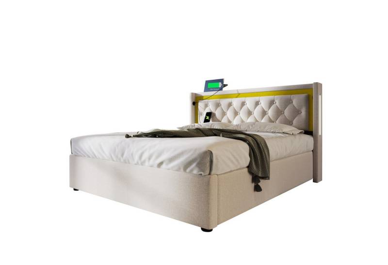 BlingBin Polsterbett Doppelbett Stauraumbetten (1-tlg., mit USB Typ C Ladefunktion, Bettgestell aus Baumwolle), Bettkasten, 160x200 von BlingBin