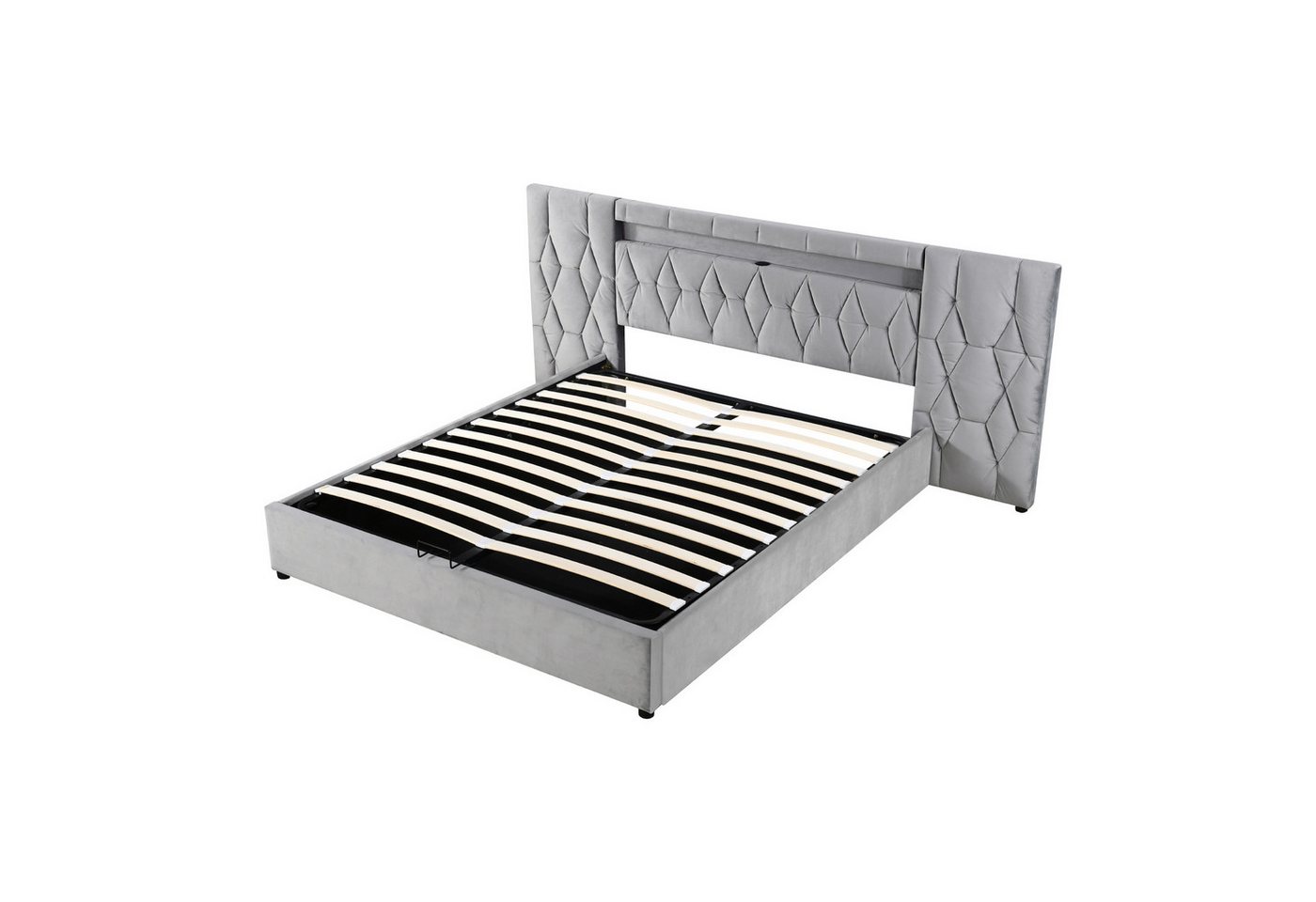 BlingBin Polsterbett Doppelbett mit Stauraum, Samtbett mit LED und USB-Steckdose (1er Set, 1-tlg., 160x200 cm), Große Rückenlehne, hydraulisches Stauraumsystem, ohne Matratze von BlingBin