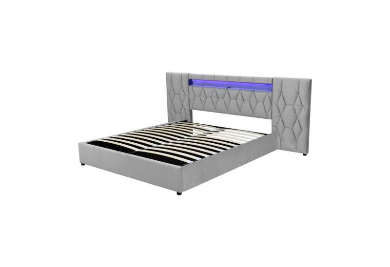 BlingBin Polsterbett Doppelbett mit Stauraum, Samtbett mit LED und USB-Steckdose (1er Set, 1-tlg., 180x200 cm), Große Rückenlehne, hydraulisches Stauraumsystem, ohne Matratze von BlingBin