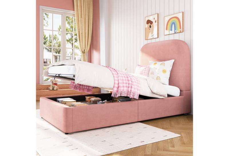 BlingBin Polsterbett Einzelbett Kinderbett hydraulisches Funktionsbett (1-tlg., mit Lattenrost,Kopfteil und großem Stauraum), gepolstertes Kopfteil,Samt,90x200cm von BlingBin