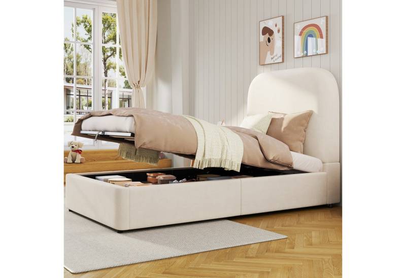 BlingBin Polsterbett Einzelbett Kinderbett hydraulisches Funktionsbett (1-tlg., mit Lattenrost,Kopfteil und großem Stauraum), gepolstertes Kopfteil,Samt,90x200cm von BlingBin