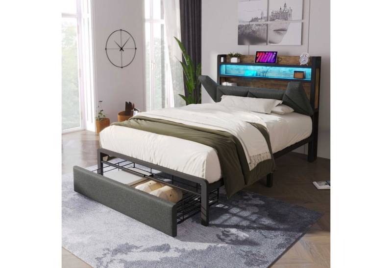 BlingBin Polsterbett Einzelbett Stauraumbetten Bettgestell (1-tlg., mit USB Typ C Ladefunktion Stauraum-Kopfteil und LED-Beleuchtung), mit Schubladen und Lattenrost aus Metallrahmen, 90 x 200 von BlingBin