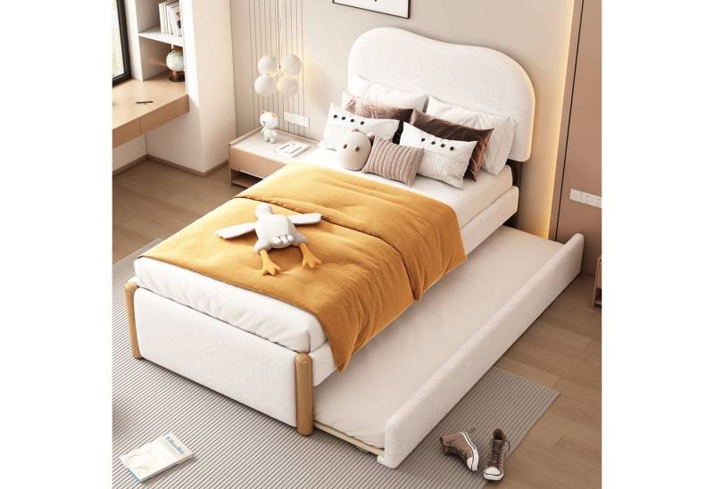 BlingBin Polsterbett Flachbett Jugendbett Kinderbett (1-tlg., mit praktischem ausziehbares Rollbett), minimalistische Formgebung,90×200cm,weiß von BlingBin