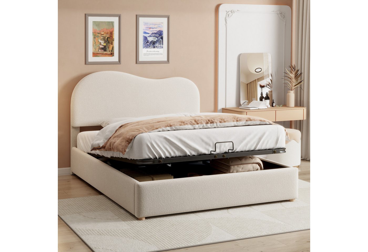 BlingBin Polsterbett Hydraulisch Doppelbett Stauraumbett Jugendbett Funktionsbett (Bett mit Verstellbares Kopfteil und Lattenrost aus Metallrahmen, Speziell geformtes Bettkopftel, 1-tlg., 140x200cm, Ohne Matratze, Belastbarkeit maximal: 300kg), Modernes Bettgestell mit Stauraum für Schlafzimmer, Vliesimitat, Weiß BlingBin Polsterbett Hydraulisch Doppelbett Stauraumbett Jugendbett Funktionsbett (Bett mit Verstellbares Kopfteil und Lattenrost aus Metallrahmen, Speziell geformtes Bettkopftel, 1-tlg., 140x200cm, Ohne Matratze, Belastbarkeit maximal: 300kg), Modernes Bettgestell mit Stauraum für Schlafzimmer, Vliesimitat, Weiß von BlingBin