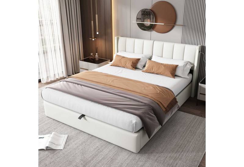 BlingBin Polsterbett Hydraulisches Bett Stauraumbett Funktionsbett (1-tlg., mit LED-Beleuchtung,USB-Anschluss,Stauraum), verstellbares Kopfteil, PU(Ohne Matratze) von BlingBin