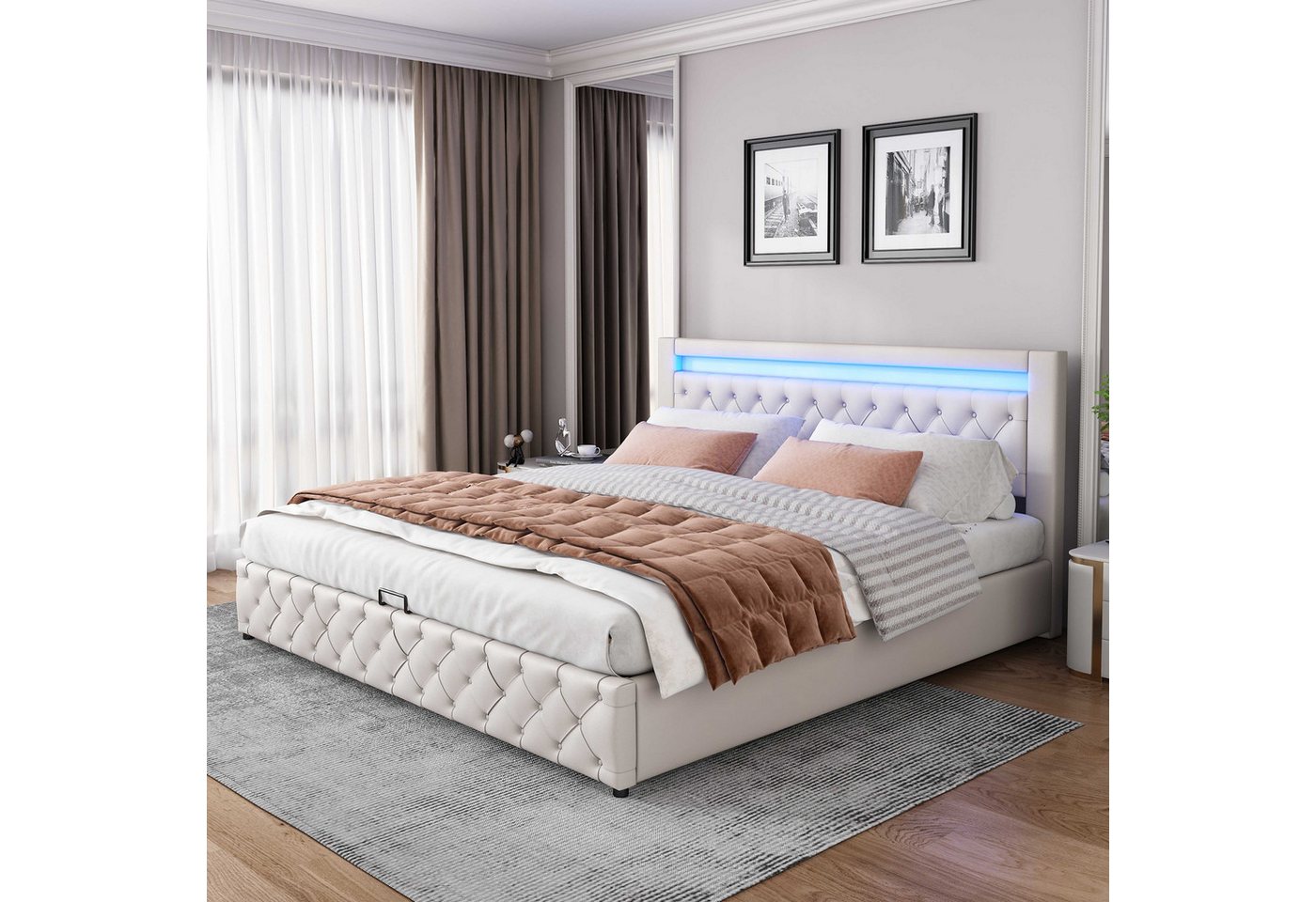 BlingBin Polsterbett Hydraulisches Bett Stauraumbett Funktionsbett (1-tlg., mit Lattenrost und Stauraum, LED-Beleuchtung), PU(Ohne Matratze) von BlingBin