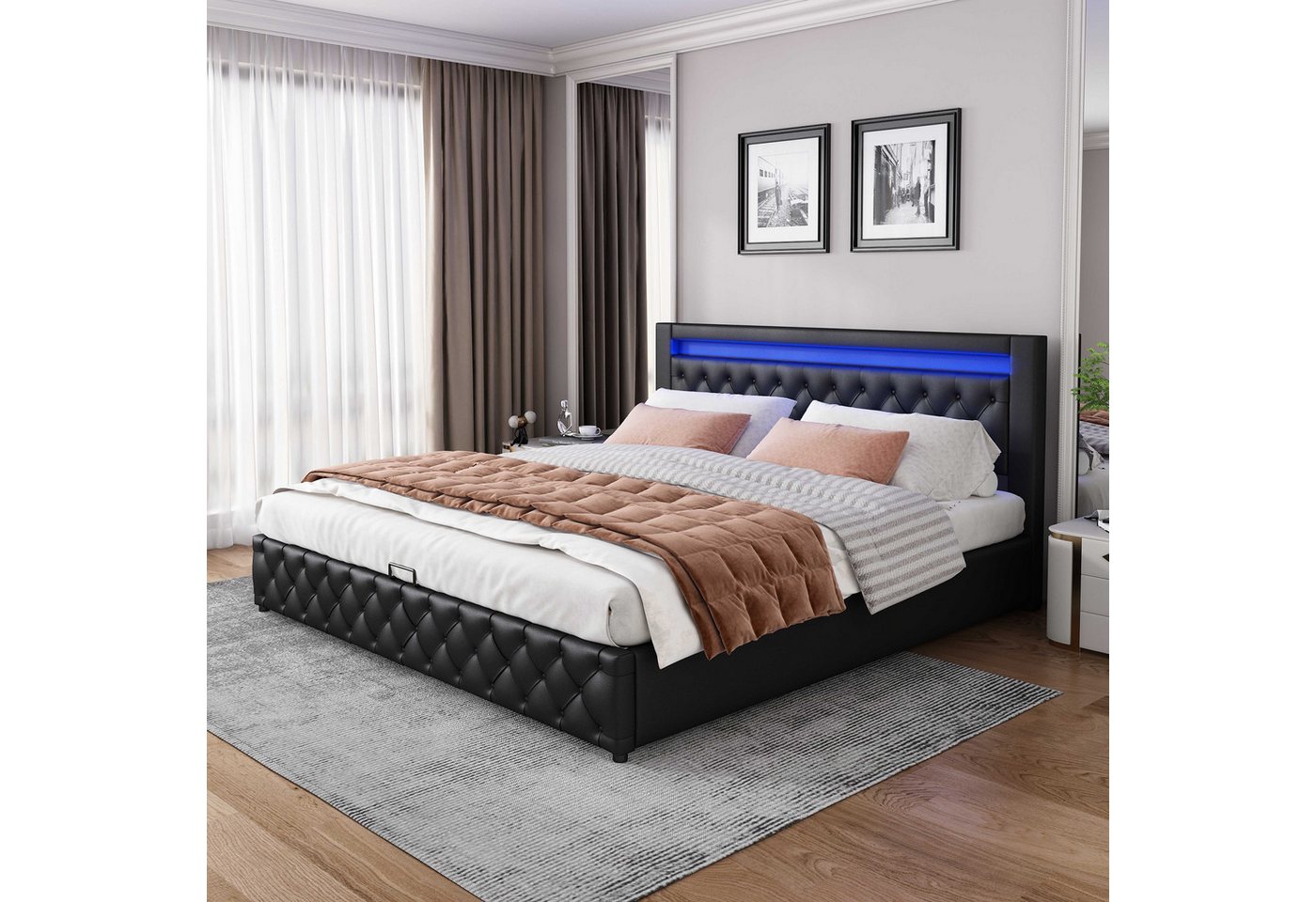 BlingBin Polsterbett Hydraulisches Bett Stauraumbett Funktionsbett (1-tlg., mit Lattenrost und Stauraum, LED-Beleuchtung), PU(Ohne Matratze) von BlingBin
