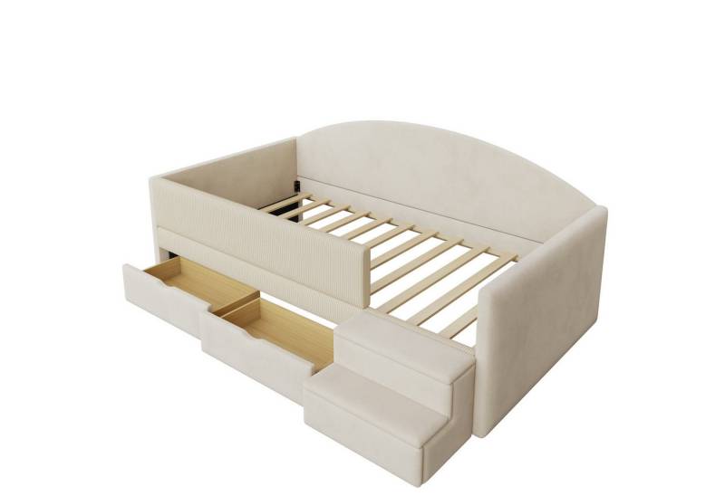 BlingBin Polsterbett Kinderbett Schlafsofa Mit Zwei Schubladen und Zäunen (Sofabett, 1-tlg., 90 x 190 cm), Multifunktionsbett, Mit Stufen, Hautfreundlicher Samtstoff von BlingBin