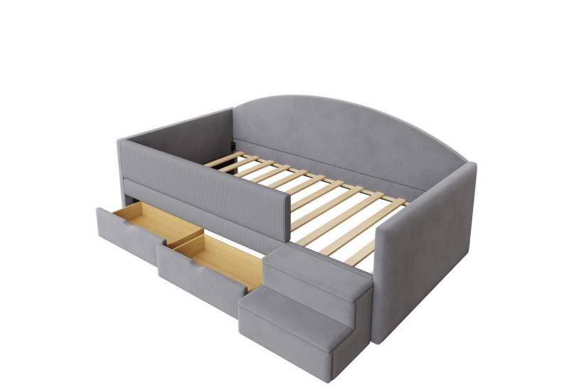BlingBin Polsterbett Kinderbett Schlafsofa Mit Zwei Schubladen und Zäunen (Sofabett, 1-tlg., 90 x 190 cm), Multifunktionsbett, Mit Stufen, Hautfreundlicher Samtstoff von BlingBin